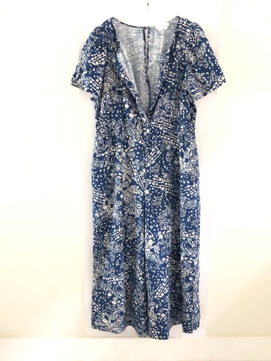 by Anthropologie The Somerset Wide Leg Jumpsuit Size XL Blue White Floral Casual - Picture 8 of 16